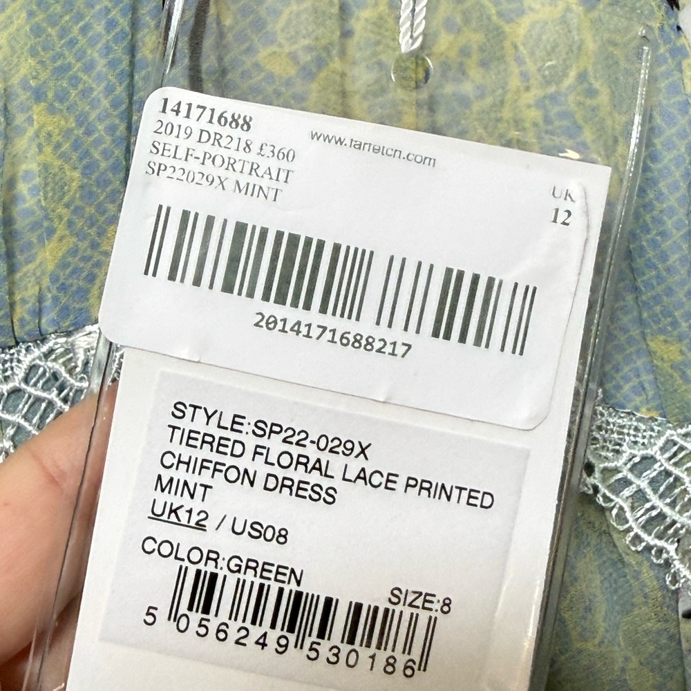 Self Portrait Tiered Floral Lace Dress Mint - Picture 5 of 6